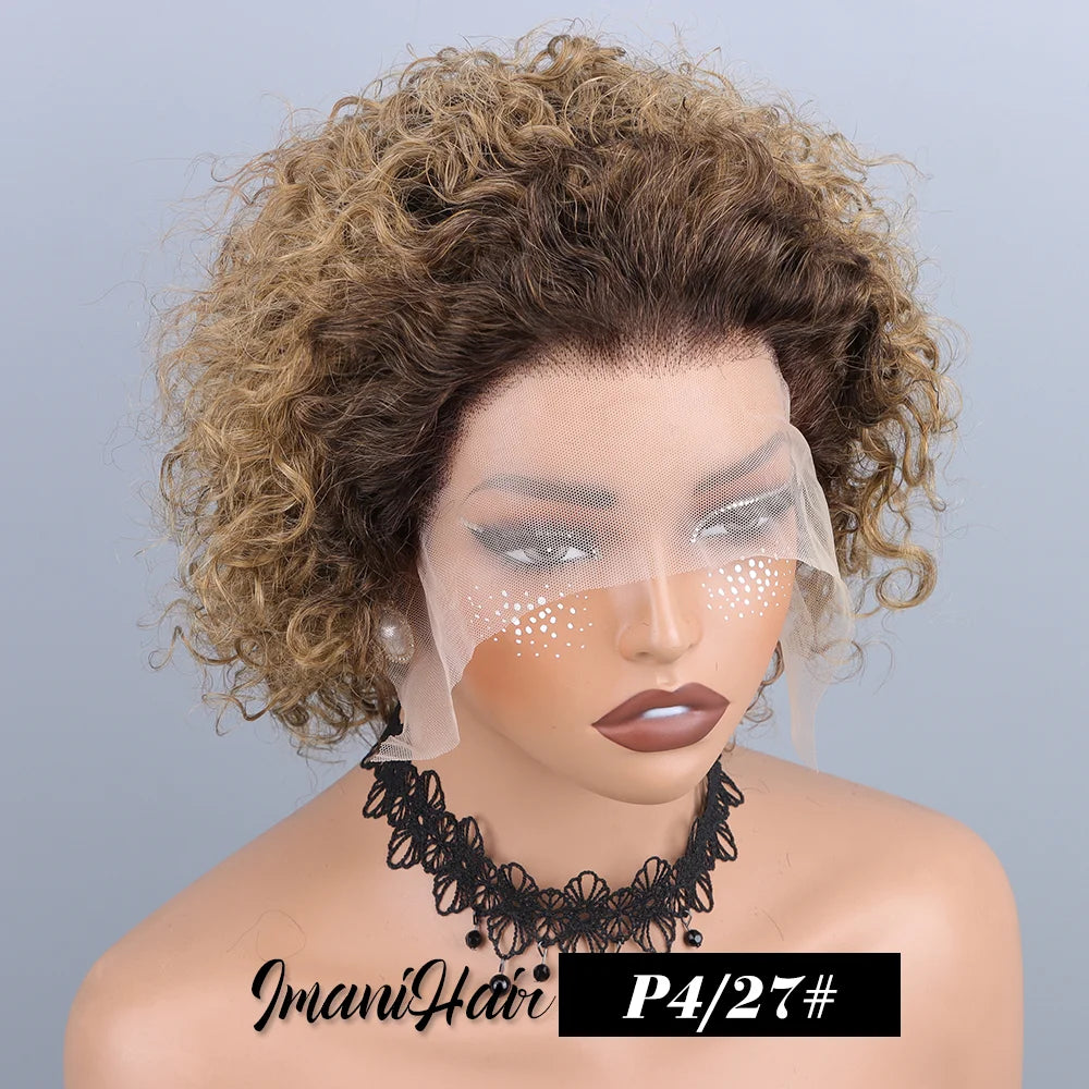 Short Curly Pixie Cut Lace Front Wigs 6 inch, 13X1 Human Hair HD Lace Front Wigs Plucked for Black Women 6 Inch, Natural Black
