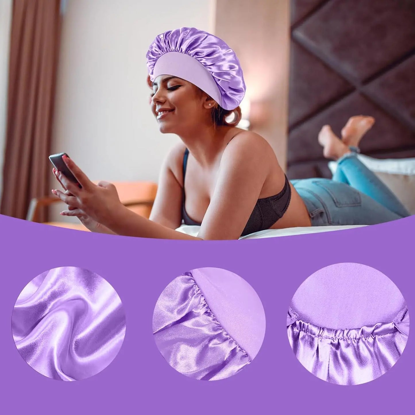 Bonnet Satin Sleeping Hat Hair Night Sleep Cap Head Cover Shower Caps for Bath and Sauna Bathing Shower Caps Bathroom Products