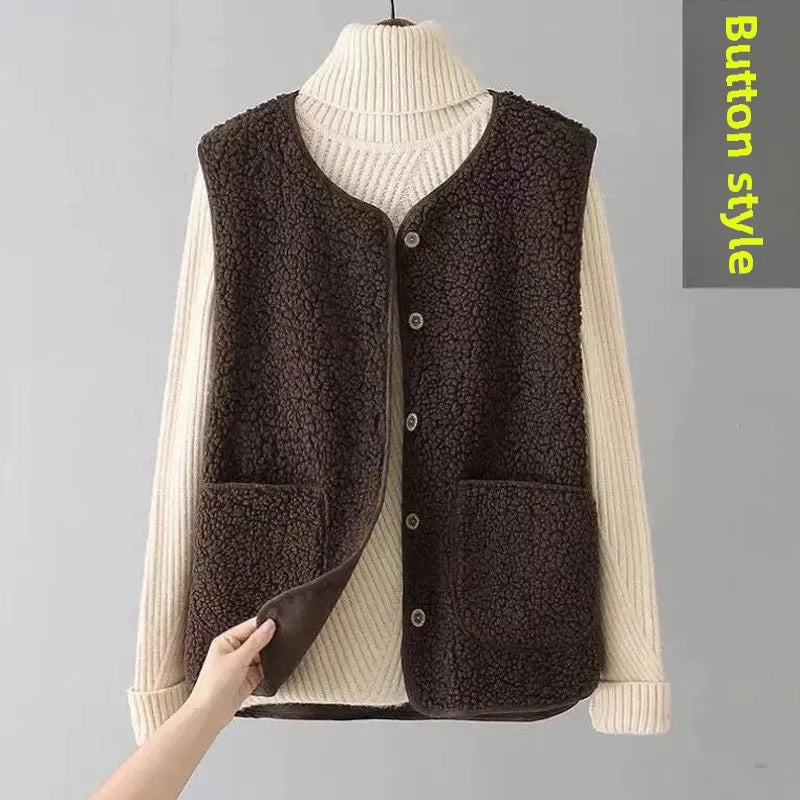 Fashionable Integrated Women's Vest Double Layer Flocking Vest Autumn/Winter Style Jacket Crew Neck Design For All Seasons