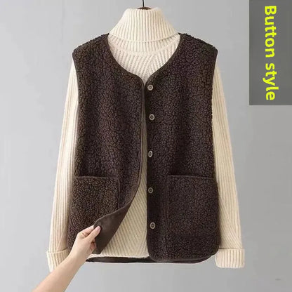 Fashionable Integrated Women's Vest Double Layer Flocking Vest Autumn/Winter Style Jacket Crew Neck Design For All Seasons