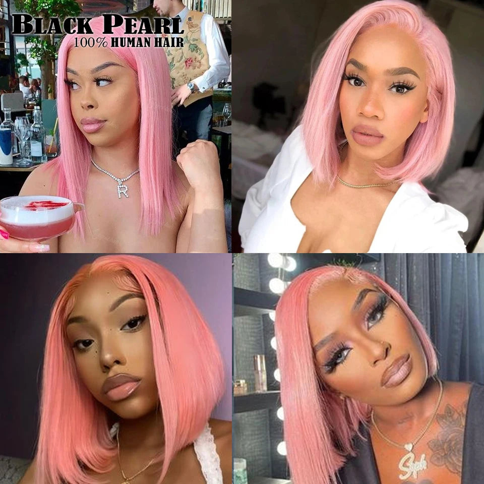 Pink Bob Wig Silky Straight Lace Front Human Hair Wigs For Women Short Bob Transparent Lace Wig Bleached Knots Pre Plucked Pink