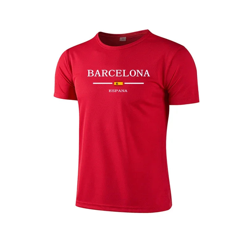 Barcelona Hot Sale Men's Summer Sports T-shirt High Quality Breathable Quickdry Tee Male Versatile Marathon Fitness Football Top