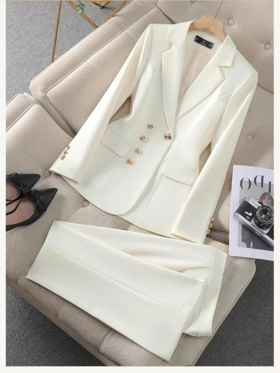 Fashion Temperament Executive Suit Solid Color Two-piece Pant Suits Set Business Commuting Professional Trousers  Ladies New