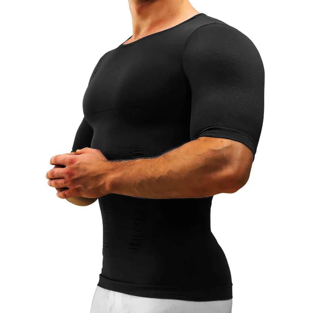 Mens Slimming Body Shaper Short Sleeves Shirts Abs Abdomen Slim Gym Workout Tummy Control Compression Tops Fitness Shapewear