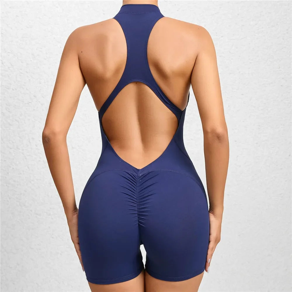 Yoga Women's Padded Workout Suit One-Piece Jumpsuit Workout Set Sports Fitness Overalls Gym Clothing Zipper Long Short 2025 New