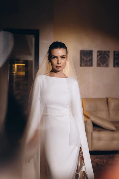 Muslim Wedding Dresses Brides Hijab  Cape Sleeve Straight Modest Bride Dress vestidos de novia 2025 Wedding Gowns Customized