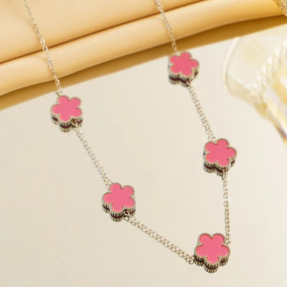 316l Stainless Steel Luxury Plum Blossom Plant Five Leaf Flower Necklace For Women Clavicle Chain Party Charm Jewelry Gift