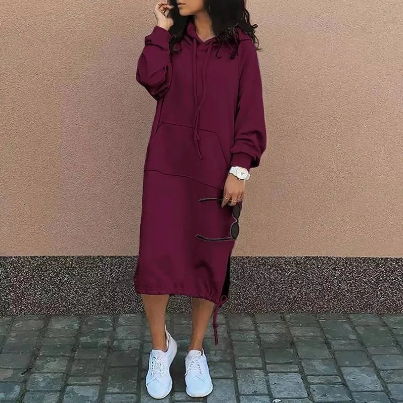 2023 Autumn and Winter Fashion New Women's Sweater Robe Large Hooded Elegant Pocket Split Warm Hoodie Long Dress