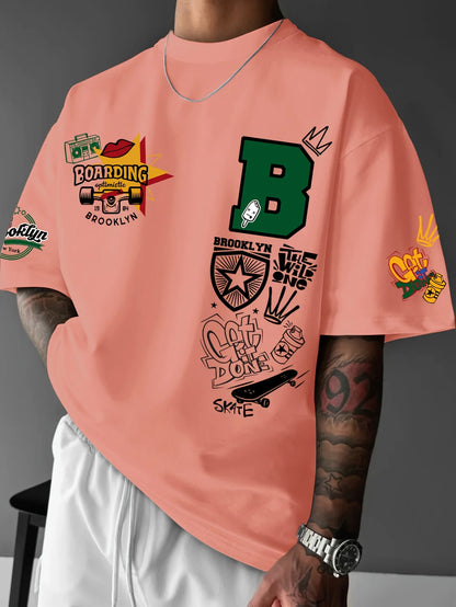 New Men's Summer Brooklyn Design Letter Printed Breathable Round Neck T-shirt Outdoor Street Style Top