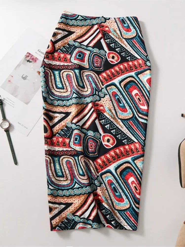 Women Vintage Flower Print Bodycon Skirt Slim Midi Sexy Elegant Pencil Skirt Bag Hip Bandage Skirt Hip Wrap Lolita Short Skirt