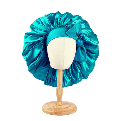 New Women Large Satin Bonnet Silky Night Sleeping Cap with Stretchy Tie Band Shower Cap Curly Braid Hair Head Cover Turban