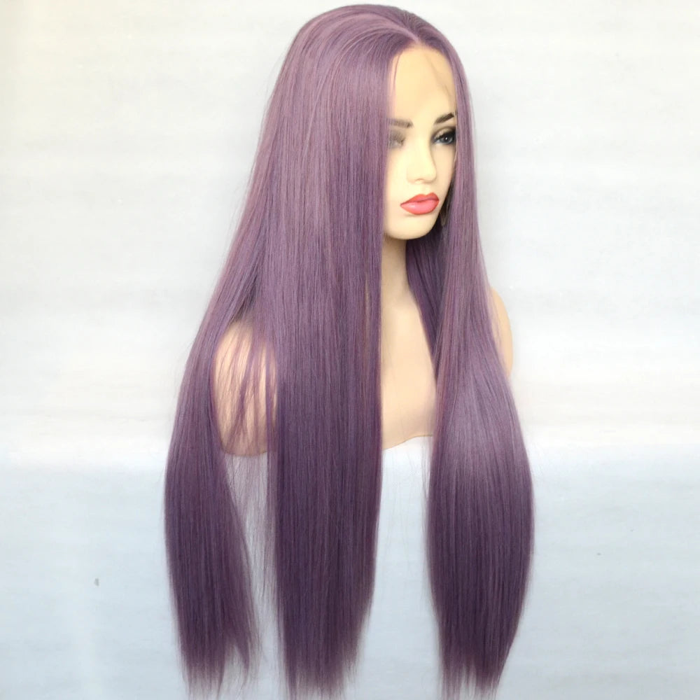 Voguequeen Platinum Blonde Synthetic Lace Front Wigs Silky Straight Heat Resistant Fiber Daily Wear For Women