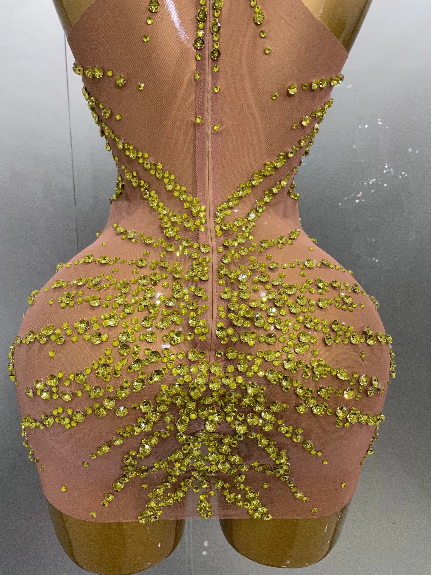 STOCK Sparkly Rhinestones Sexy Mesh See Through Dress Party Evening Prom Celebrate Birthday Dress Singer Dancer Show Stage Wear