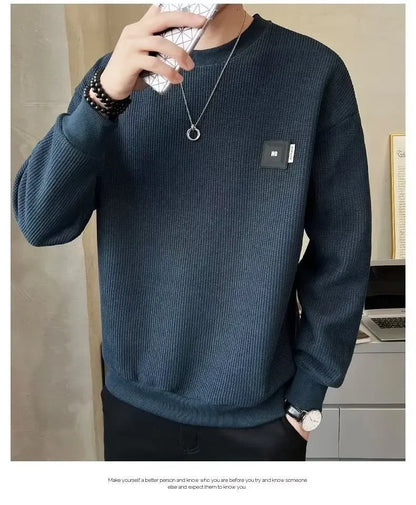 Loose round Neck Texture Pattern Men's Hoodie Solid Color Casual Autumn Wear Comfortable Breathable Street Style Sweatshirt