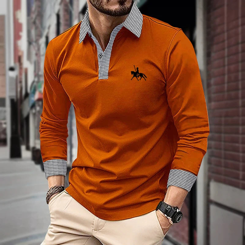 Spring and Autumn Men's Long Sleeve Polo Shirt Classic Business Office T-shirt Male Street Casual Fashion Solid Color Top