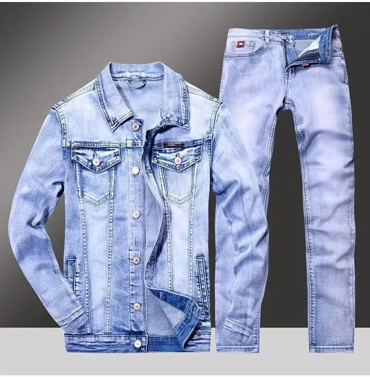 Spring Autumn Men's Denim Suit Loose Korean Trendy Two-Piece Versatile Outerwear Casual Jacket Denim sets