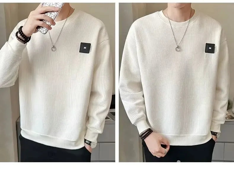 Loose round Neck Texture Pattern Men's Hoodie Solid Color Casual Autumn Wear Comfortable Breathable Street Style Sweatshirt