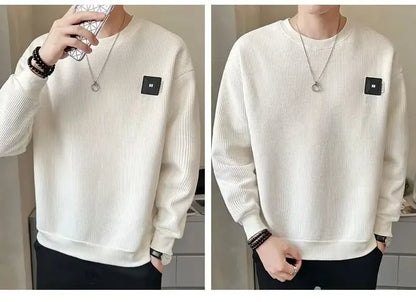 Loose round Neck Texture Pattern Men's Hoodie Solid Color Casual Autumn Wear Comfortable Breathable Street Style Sweatshirt