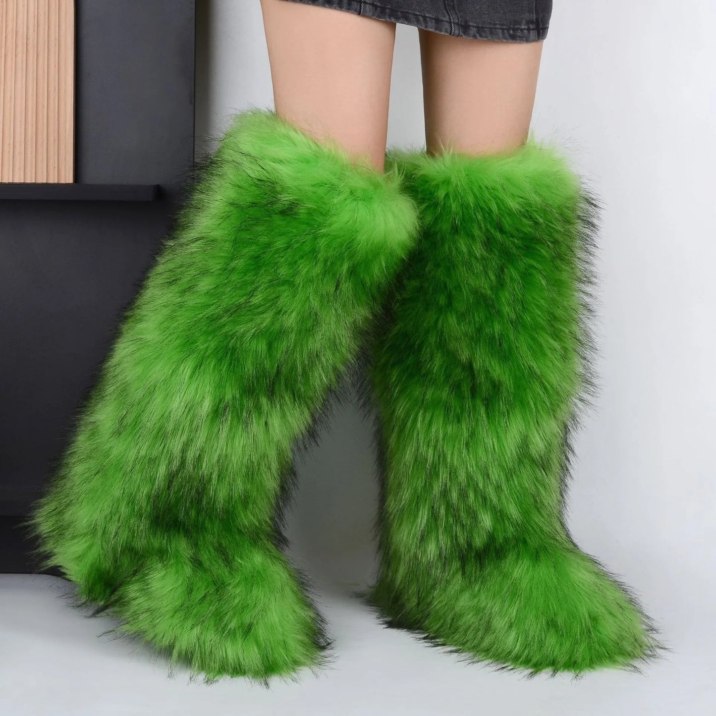Winter Women Snow Boots Faux Fur Long Boots Warm Plush Platform Knee-high Boot Outdoor Furry Cute Over-the-knee Boots Girls Y2K