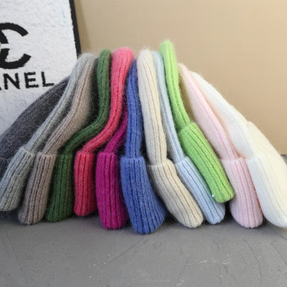 Letter Fluffy Angora Fur Beanies Winter Hat for Woman Luxury Fluffy Knited Hat Bonnet Lady Autumn Winter Warm Skullies Cap
