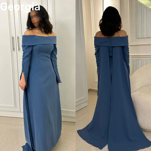 Wedding Party Dress Customize Column Off-The-Shoulder Dubai Luxury Evening Dress Floor-Length Long Sleeves Elegant Dresses