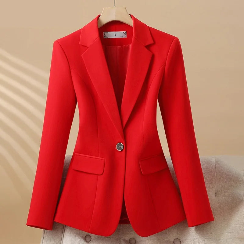 Women Blazer Casual Single Button Long Sleeve Red Black White Slim Suit Ladies Office Coat Fashion New Winter Autumn Jacket 2025 & 2026