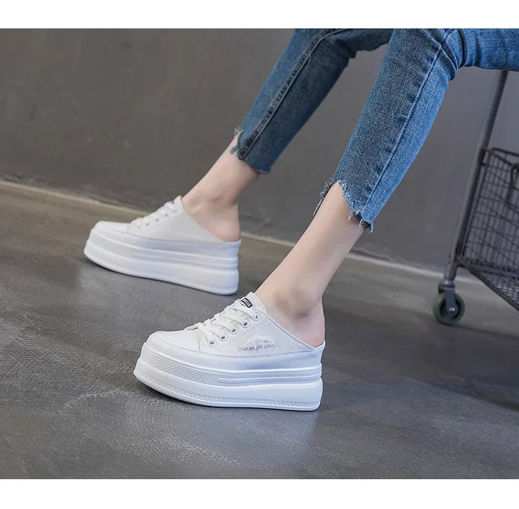 8CM Women Summer Shoes Slippers Platform Wedge Heel Beach Shoes Female Slides Mules Shoes Sneakers Fashion Canvas Women Footwear