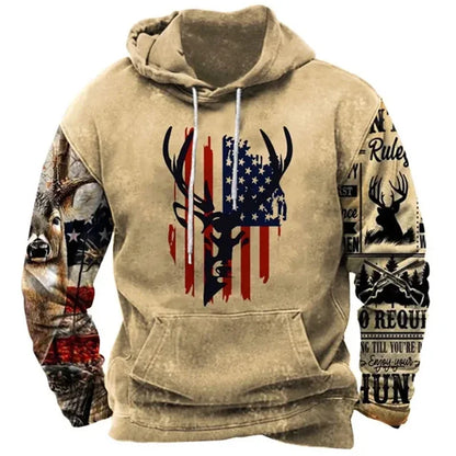 Fashionable American Flag Printed Men's Hoodie Trendy Harajuku Retro Clothing Spring and Autumn New Hoodie Sportswear