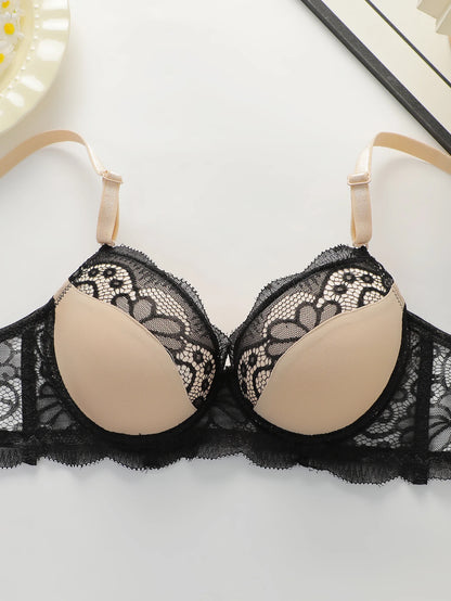 Women's sexy embroidered lace lingerie set with steel ring gathering push up daily casual close fitting bra set B2076