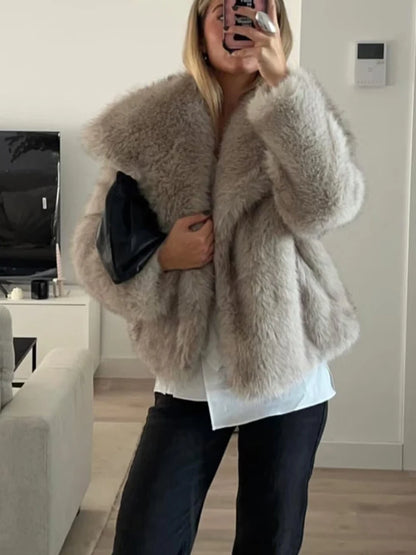 HXAO Winter Faux Fur Coat 2024 Woman New in coats Autumn Fur Plush Fluffy Jacket Warm Red Gray Black White Fur Coat Outerwears