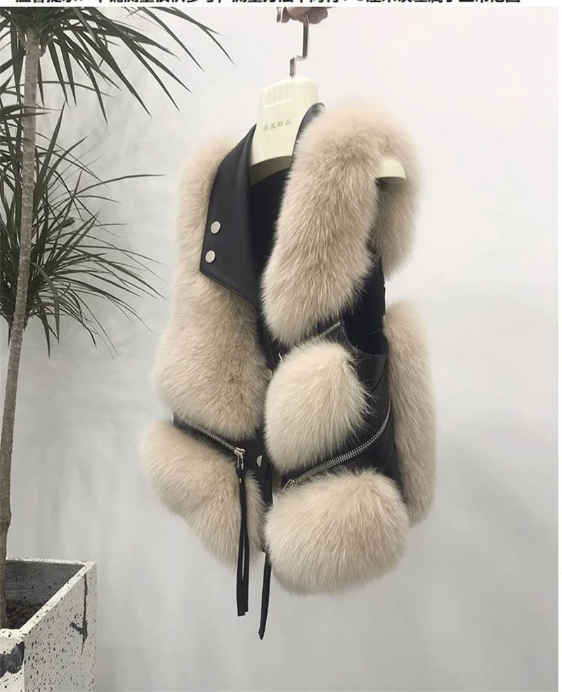 Autumn Winter Splicing Imitation Fox Fur Grass Vest Women Short Jacket 2025New Fashion Versatile Sleeveless Lady Waistcoat Coat