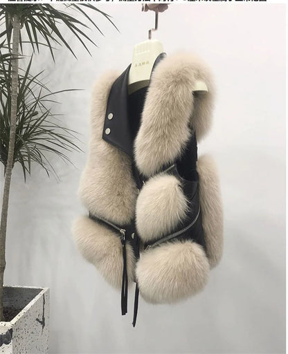 Autumn Winter Splicing Imitation Fox Fur Grass Vest Women Short Jacket 2025New Fashion Versatile Sleeveless Lady Waistcoat Coat