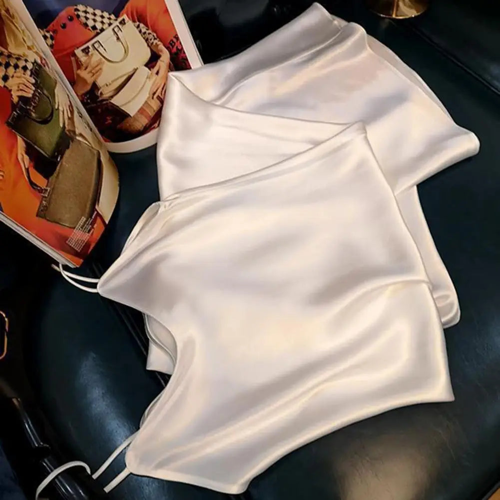 Summer dress with silk satin V-neck women's suspender skirt, wide and relaxed swing, backless lace up dance party