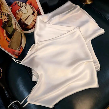 Summer dress with silk satin V-neck women's suspender skirt, wide and relaxed swing, backless lace up dance party