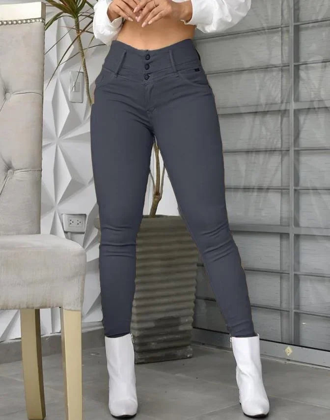 Women Solid Color Long Slim Khaki High Waist Tight Pants Ankle Length Pants Trousers