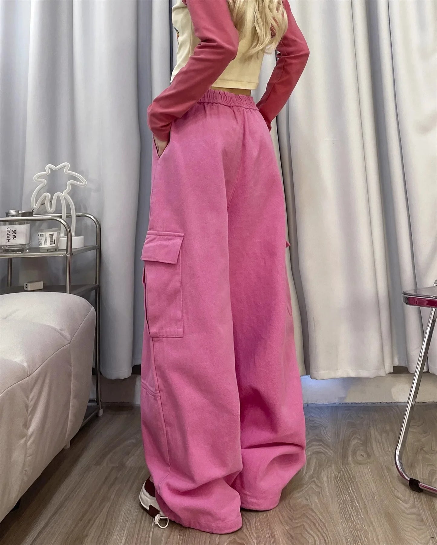 Deep Blue Pure Cotton Work Trousers Loose Wide Leg Floor-Length Women's Style Spring Summer Casual Pants Trendy Fashion