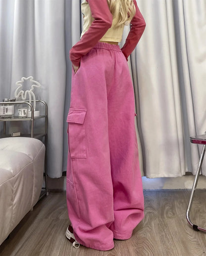 Deep Blue Pure Cotton Work Trousers Loose Wide Leg Floor-Length Women's Style Spring Summer Casual Pants Trendy Fashion