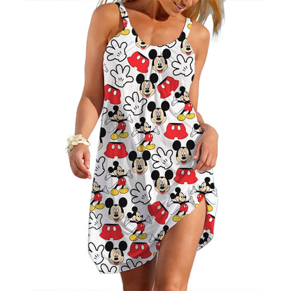 2025 Disney Minnie Dresses for Women Soft Women's Beach Dresses Summer Fashion Sling Print Sexy Skinny Seaside Casual Oversize