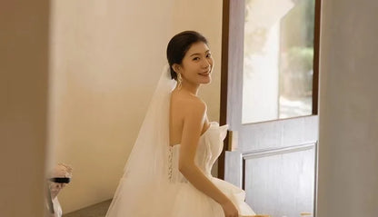 European and American Strapless Light Wedding Dress 2025summer New Bride Simple White Gauze Dress Welcome Gauze Fairy Atmosphere