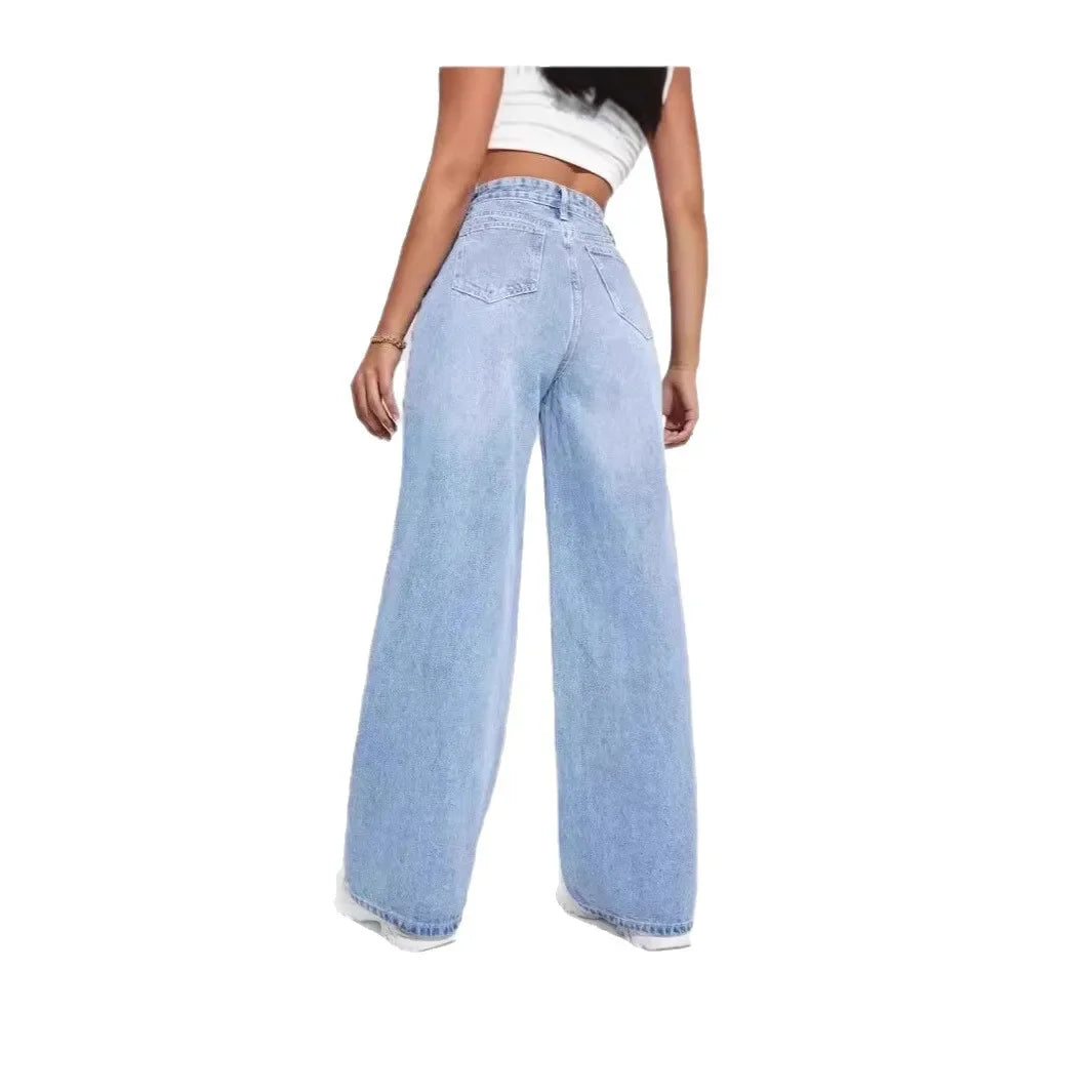 High Waist Straight Leg Jeans for Women New Style Cross-Border High Waist Slim Fit Long Jeans Trendy Women's Denim Pants