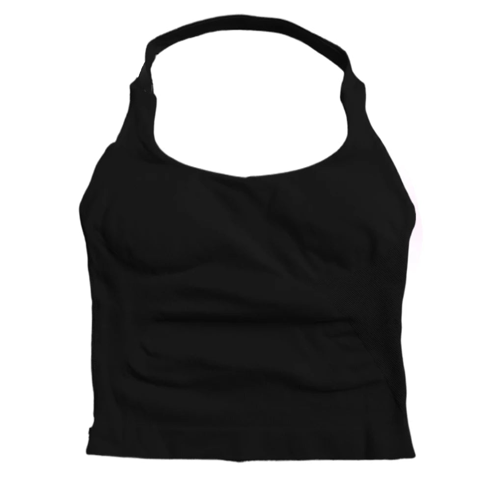 Gym Top Women Clothes Strappy Workout Tank Top Padded Sports Bra Backless Yoga Shirts Seamless Gym Crop Top Halter Fitness Vest