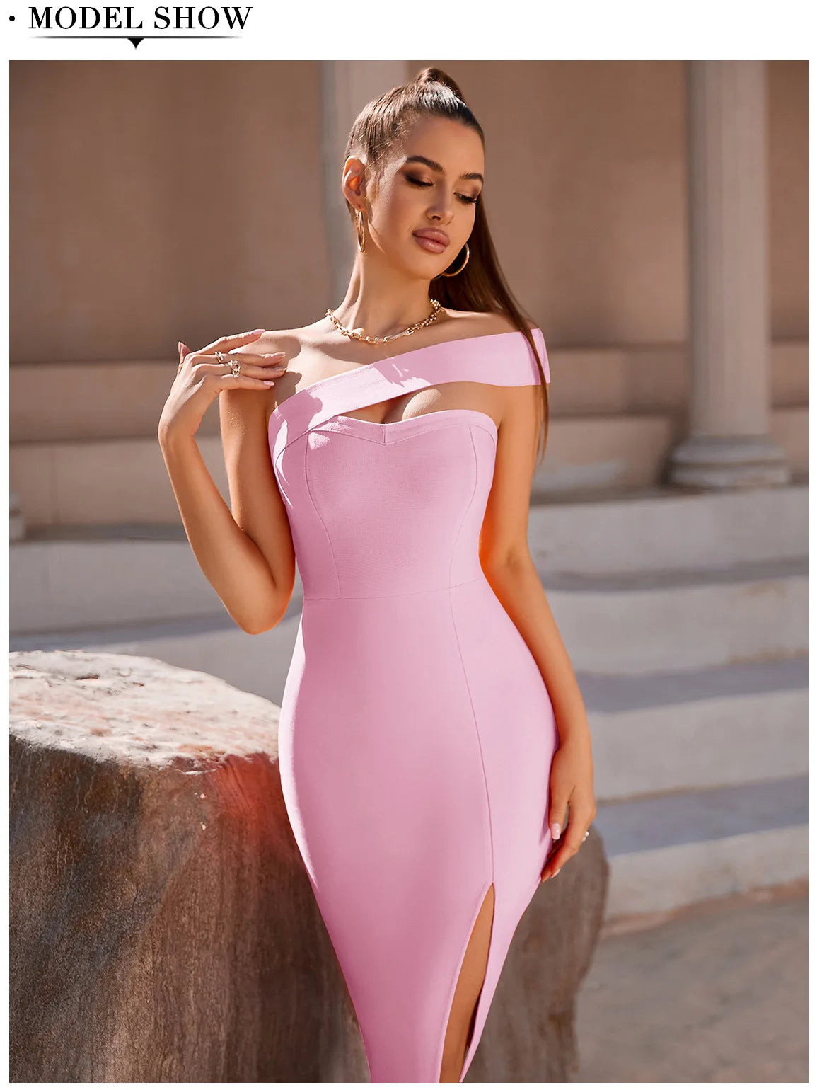 Bandage Dress Women Elegant Black One Shoulder Strapless Celebrity Runway Party Dress White Blue Split Party Pink Evening Dresse