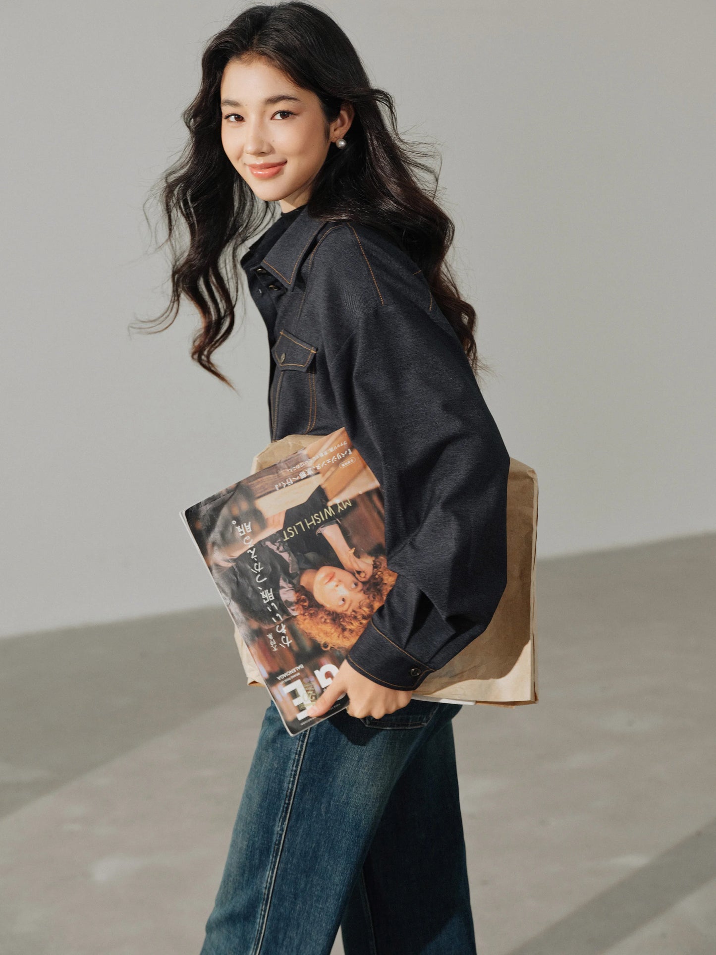 Casual Contrast Stitch Shirt Jacket Loose Long Sleeve Blouse for Women Stylish Collared Overshirt for Autumn Layered Slim Look