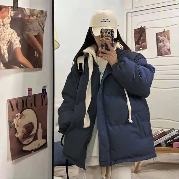 Loose Women's Cotton Jaet Bread Sle Lazy Faion Student Zipper Closure ort Length Regular Sve Long Sve Coat