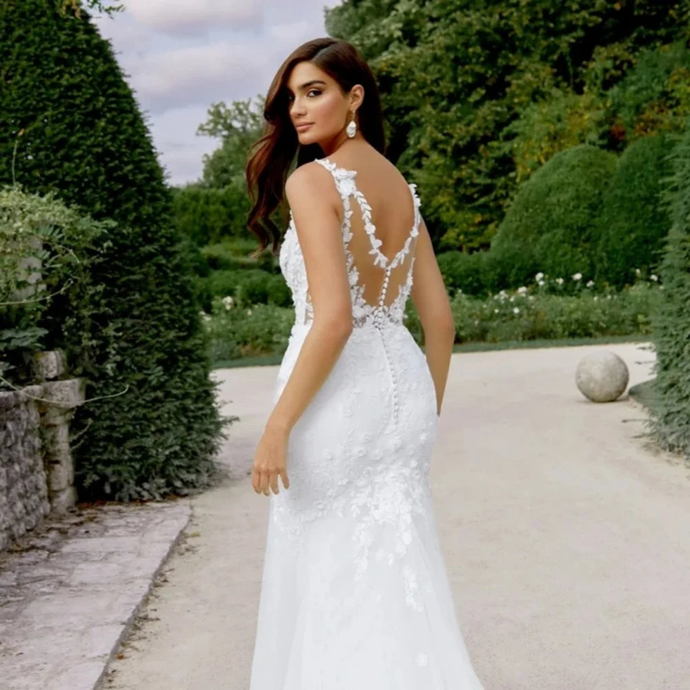 Wedding Dress Customized Bride Dresses Sequined Lace Appliques Luxury V Neck Mermaid New Bridal Gowns Elegant Vestidos De Novia