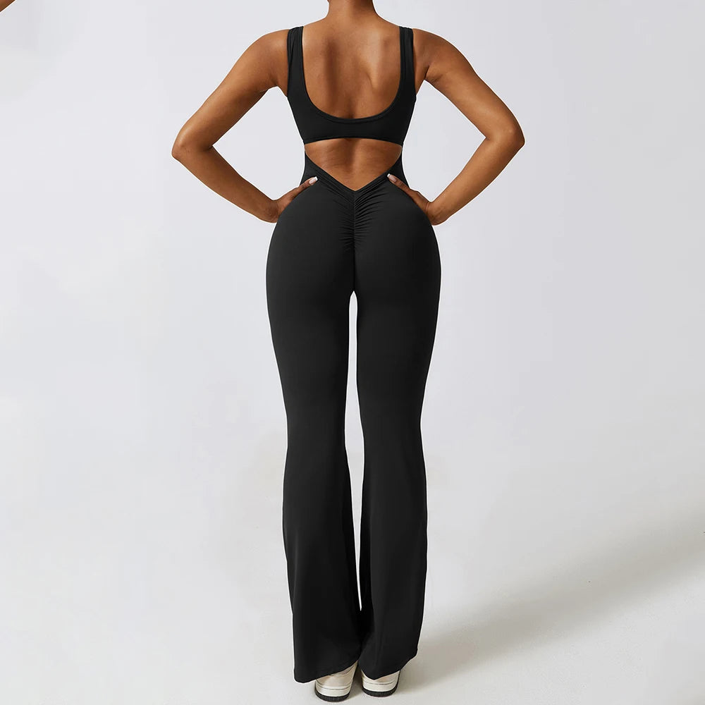 Sexy Back V Jumpsuit Yoga One-piece Suit Women Gym Set Sleeveless Yoga Rompers Backless Sportswear Women's Workout Bodysuits