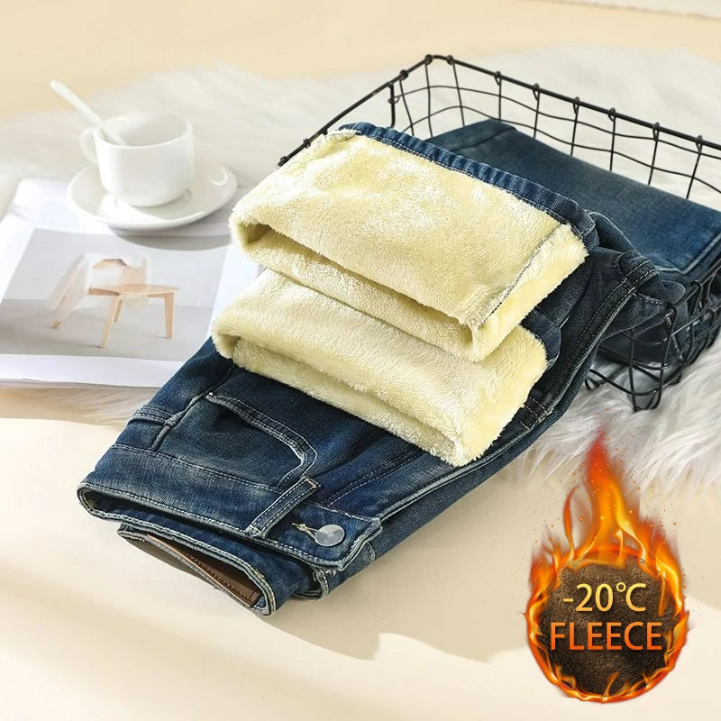 Woman High Waist Fashion Thermal Wide Leg Jeans Female Y2k Clothes Baggy Pants Girl Autumn Winter Snow Versatile Denim Trousers