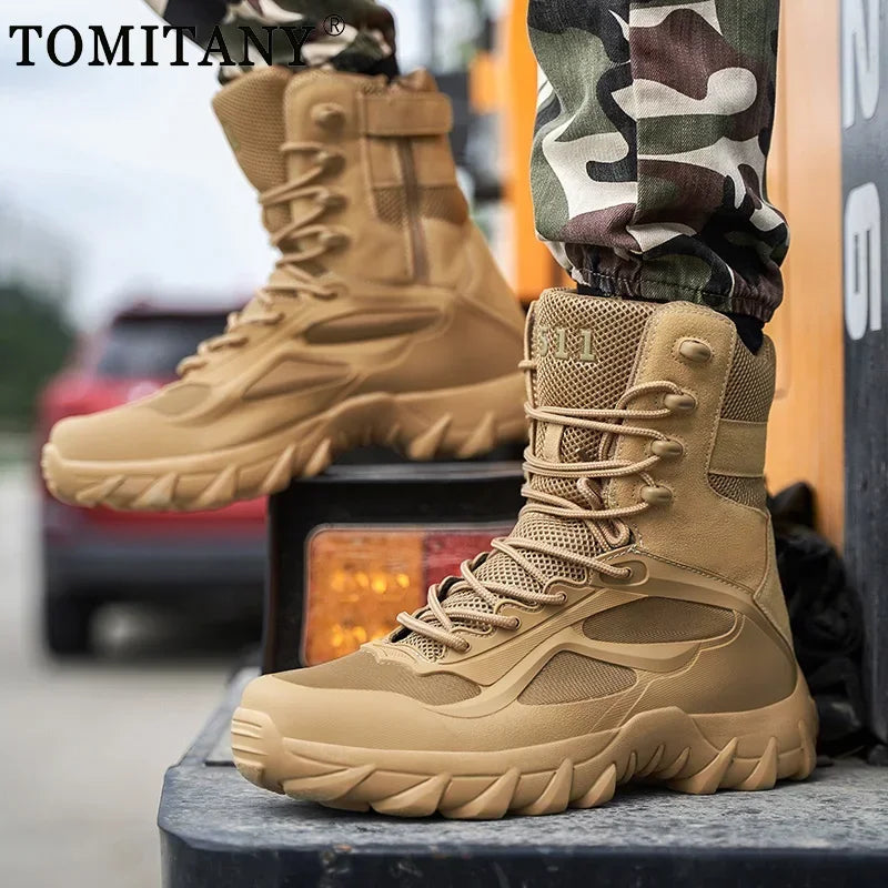 Man Tactical Military Boots Winter Men Work Safty Shoes Special Force Desert Combat Army Boots Outdoor Ankle Hiking Shoes