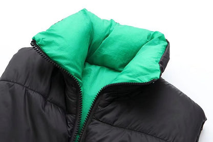 Fall Winter Warm Cropped Vest Jackets for Women Fashion Sleeveless Stand Collar Zip Up Puffer Waistcoat Street Style Outwear