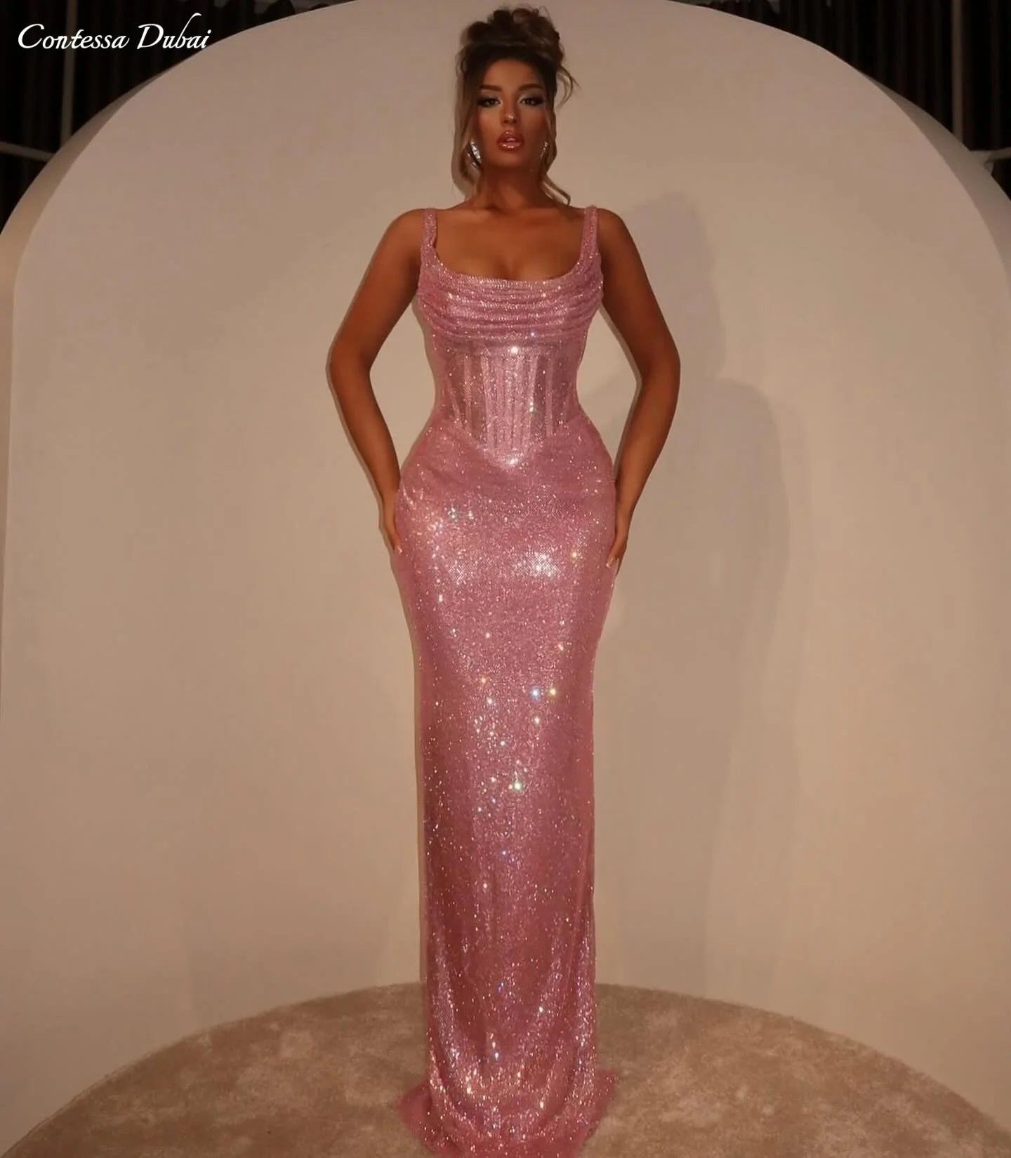 Contessa Dubai customized Pink Trumpet Prom Dresses Sleeveless Square Collar vestidos de noche Floor-Length Formal Evening 2026